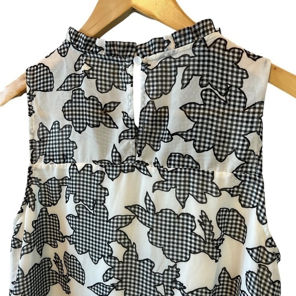 MONTEAU Cream & Black Printed High Neck Sleeveless Ruffle Top M - Picture 3 of 11